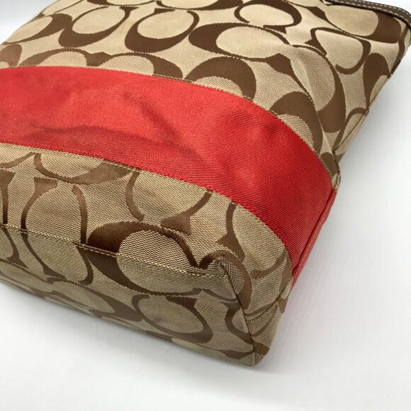 Coach Khaki & Red Signature Stripe Canvas Tote Bag 10125 - Picture 7 of 11